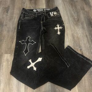 Black Cross-Patterned Jeans